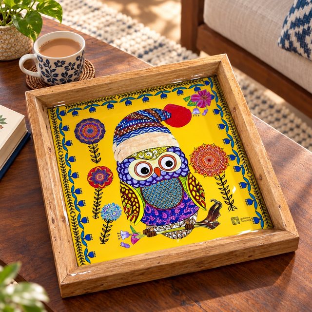Square Tray, Owl, shown in use