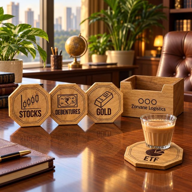 Mango Wood Coaster Set of 4 Pcs with Caddy, Octagonal, shown in use