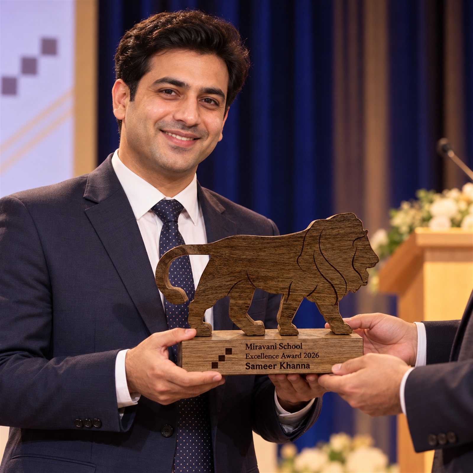 Click to zoom Lion Cut-Out Wooden Trophy, Dark Wood, customised with a company logo
