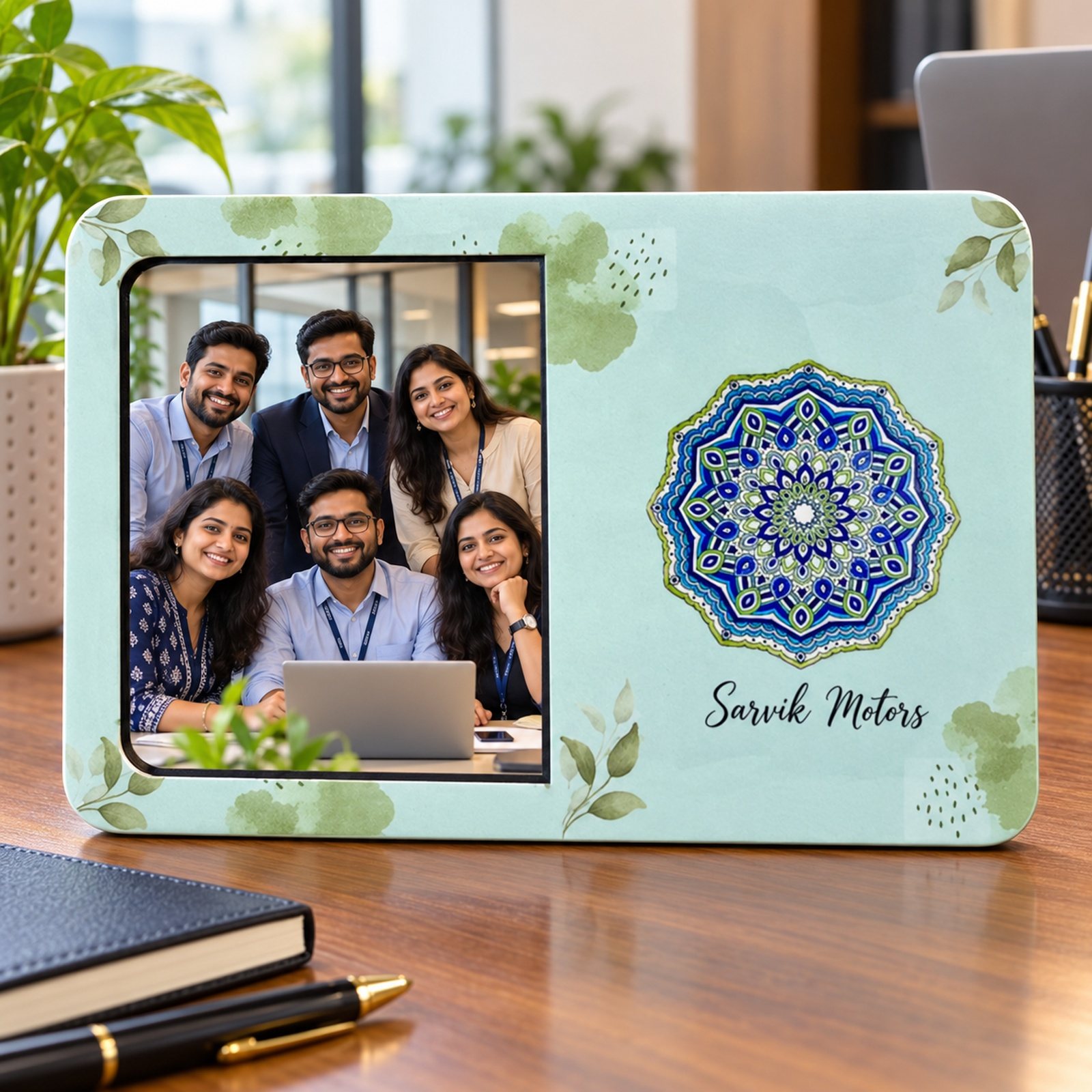 Click to zoom Mint Floral Mandala Photo Frame, shown in use