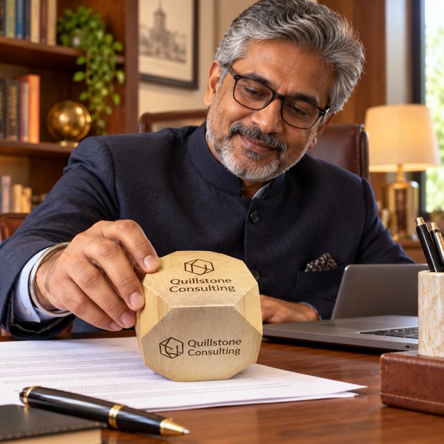 Wooden Paperweight, White, shown in use