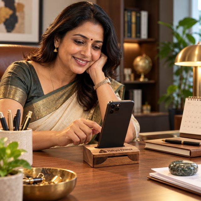 Acacia Wood Mobile Stand & Sound Opener, shown in use