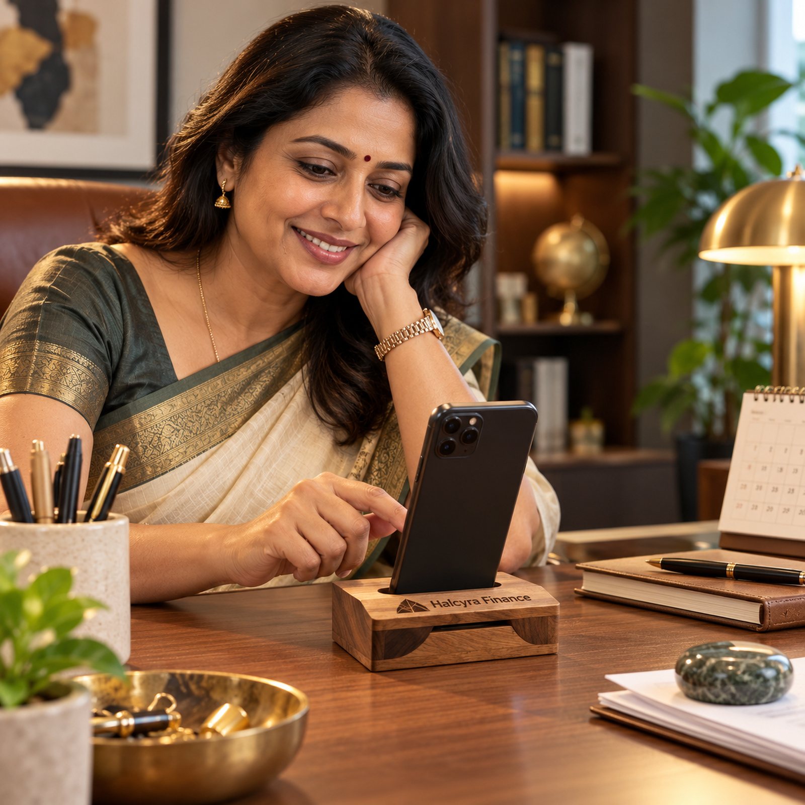 Click to zoom Acacia Wood Mobile Stand & Sound Opener, shown in use