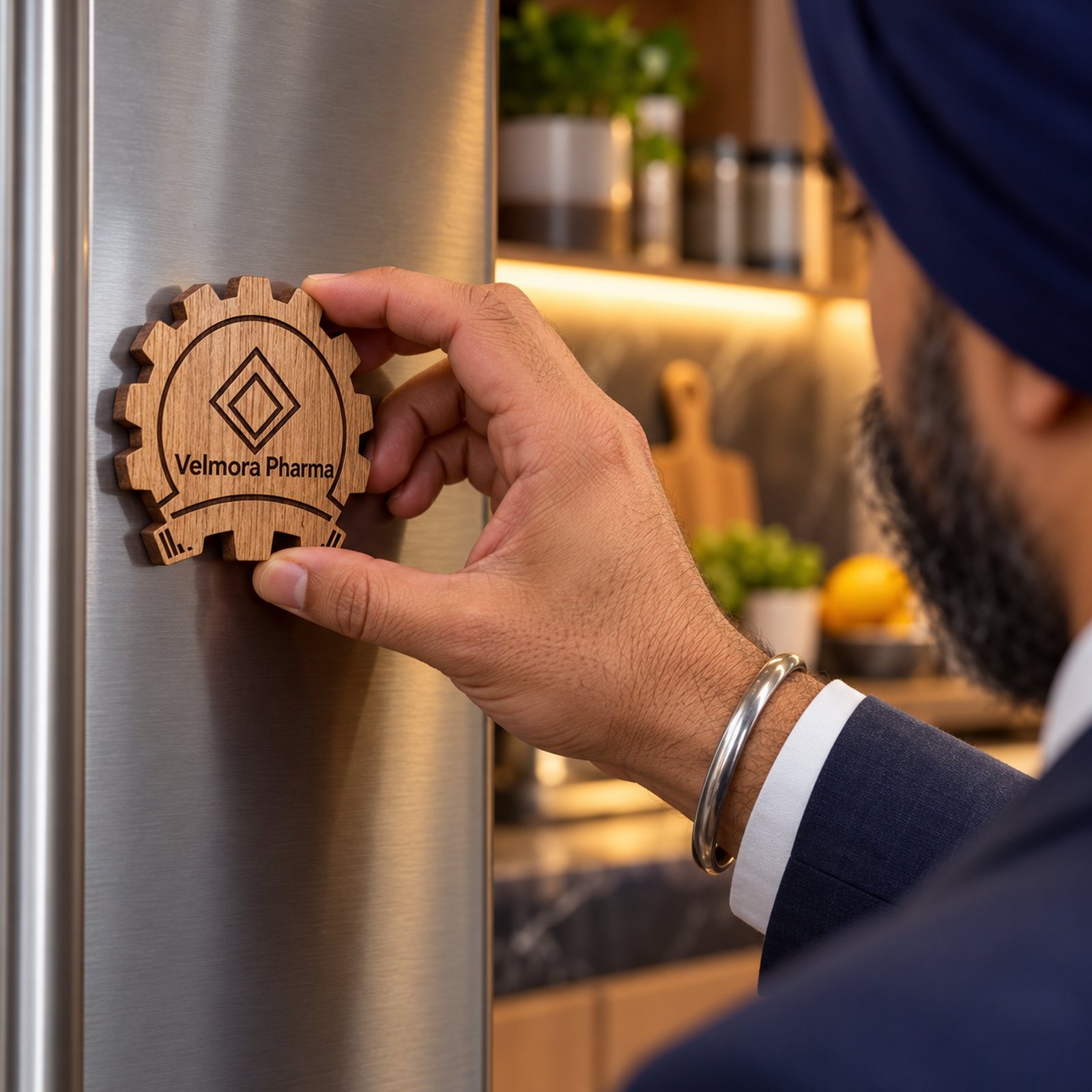 Click to zoom Mango Wood Fridge Magnet, shown in use