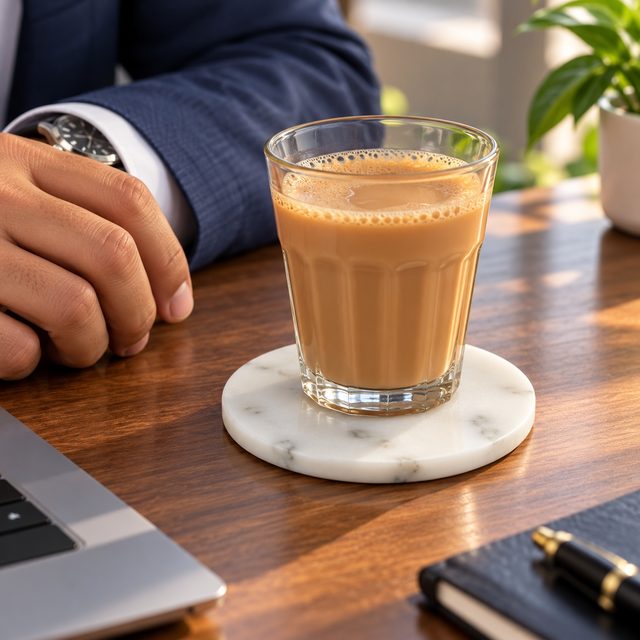 Marble Coaster, Design 2, shown in use