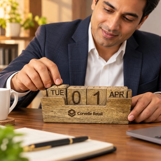 Wooden Perpetual Calendar, Light, shown in use