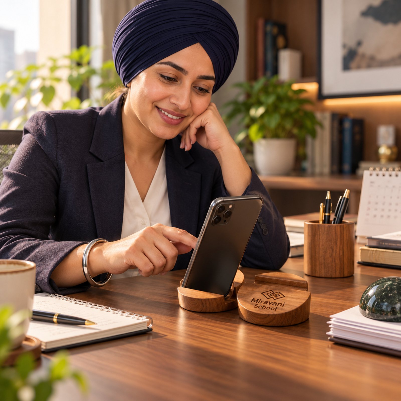 Mango Wood Mobile Stand, Rounded, shown in use
