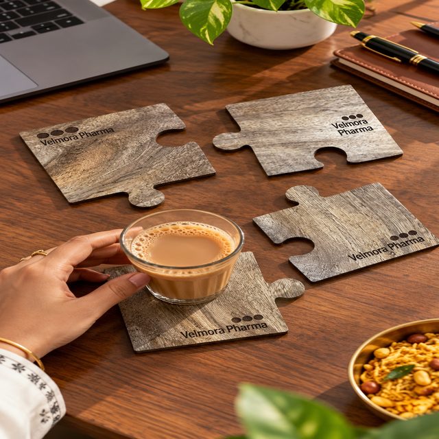 Coaster Puzzle Set of 4 Pcs, shown in use