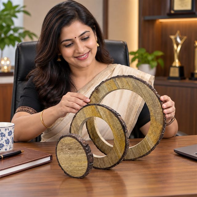 Bark-Edge Ring Shield Set of 3, customised with a company logo