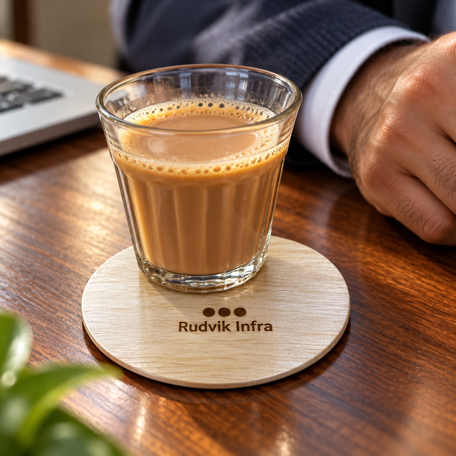 Click to zoom Ply Wood Coaster, shown in use