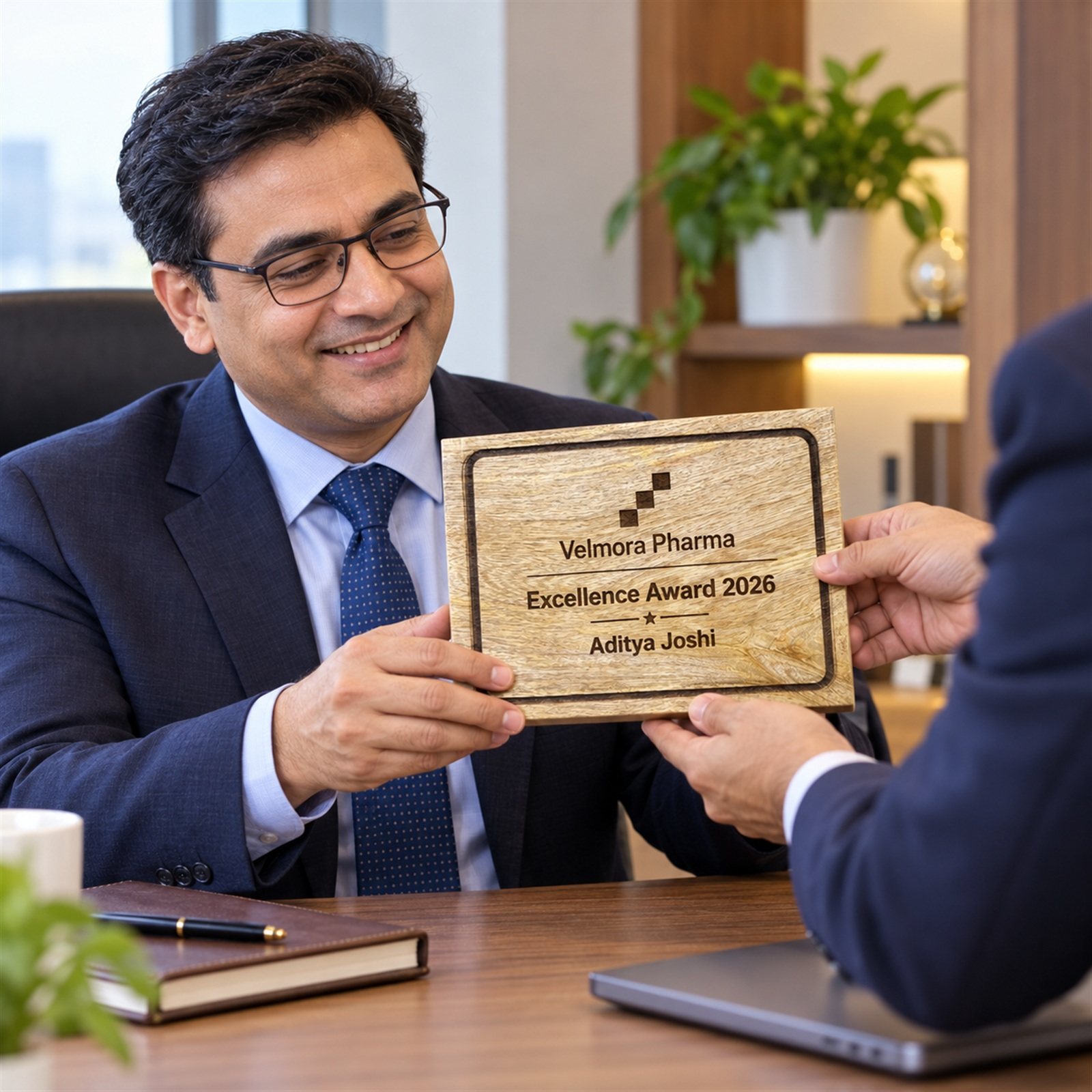 Click to zoom Mango Wood Rectangle Plaque with Back Pin, customised with a company logo