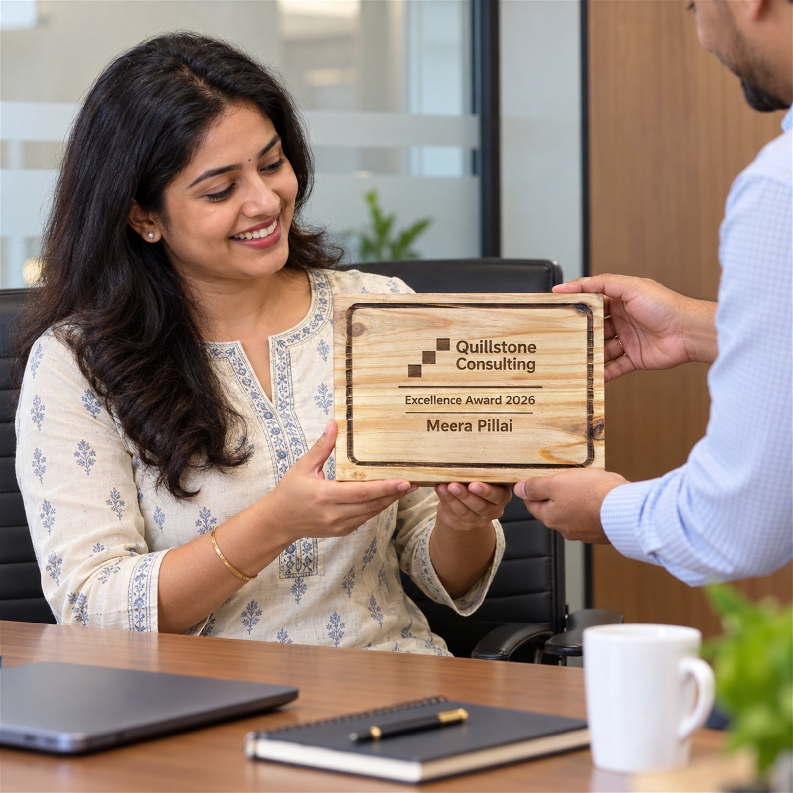 Click to zoom Pine Wood Rectangle Plaque with Back Pin, customised with a company logo