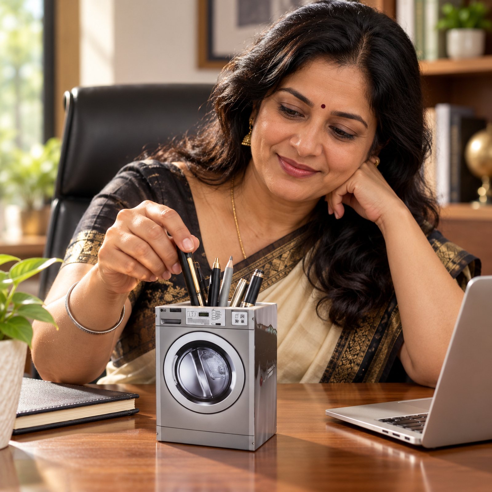 Click to zoom MDF Printed Pen Stand, shown in use