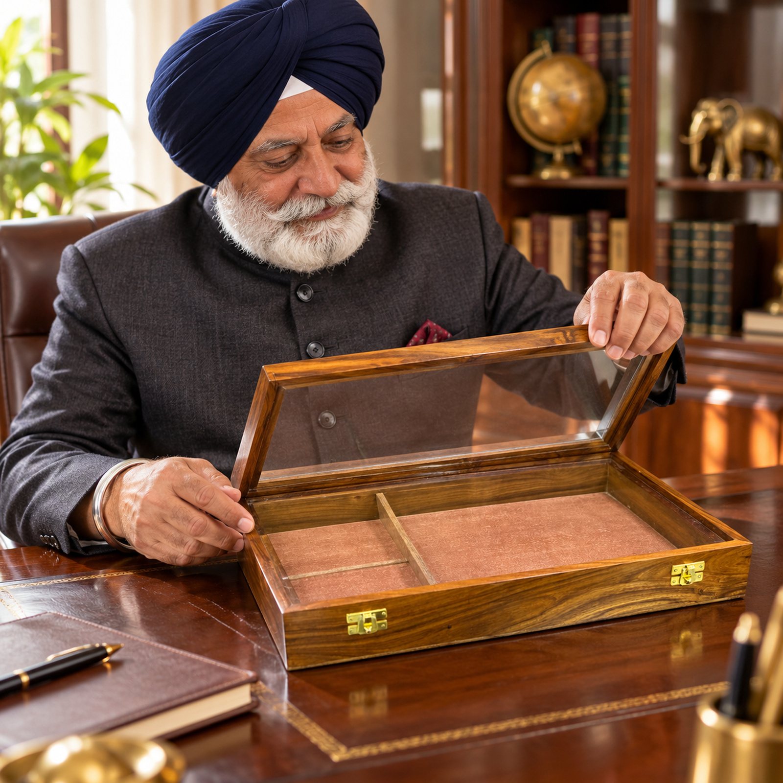 Click to zoom Wooden Glass-lid Display Case, shown in use