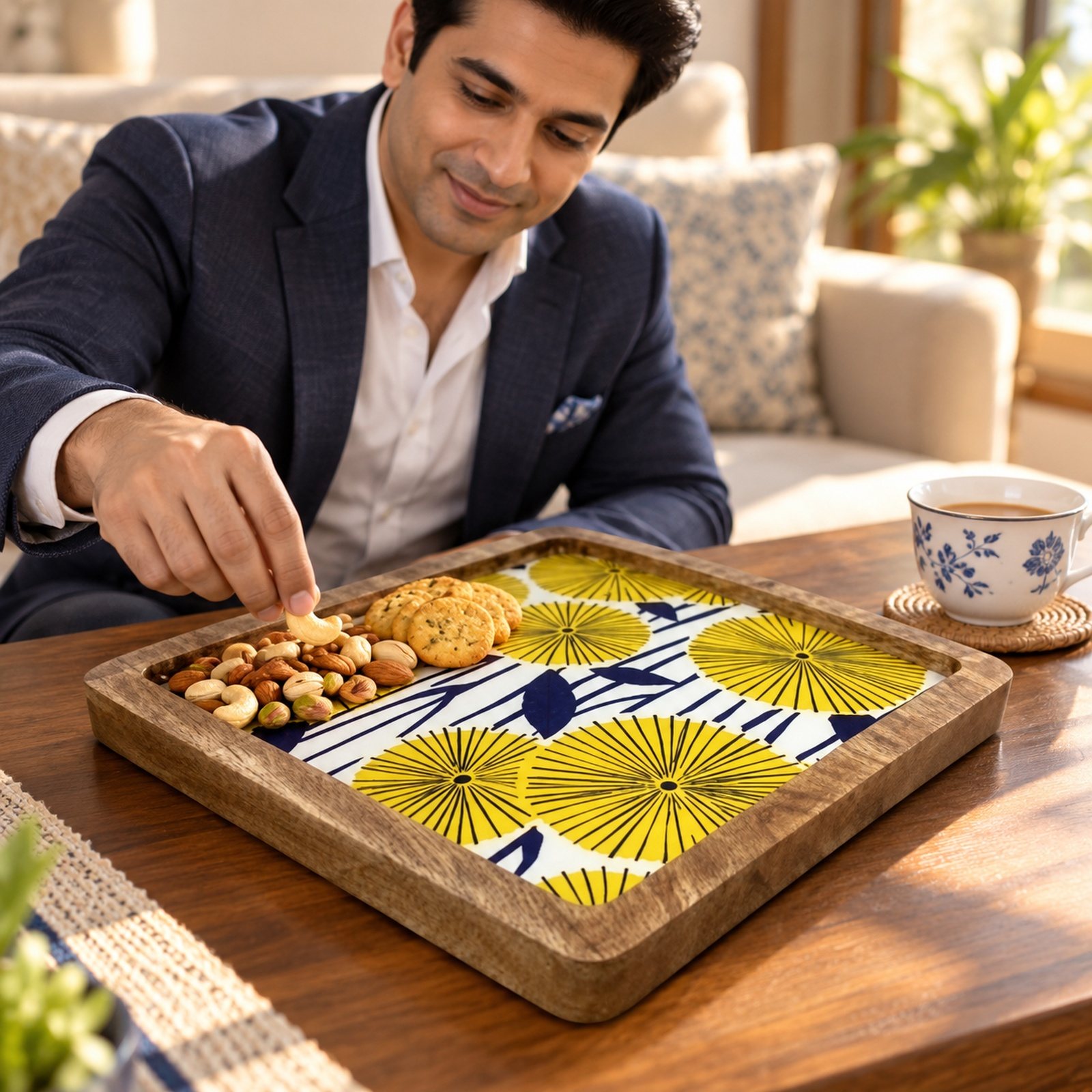 Click to zoom Mango Wood Snacks Platter, White, shown in use