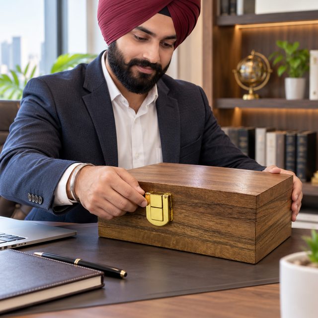 Acacia Wood Box, Square, shown in use