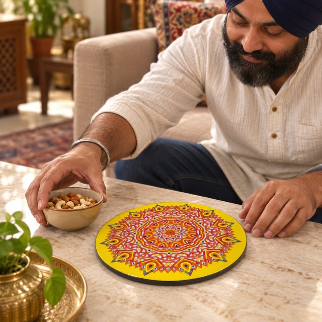 MDF Printed Trivets, Design 2, shown in use