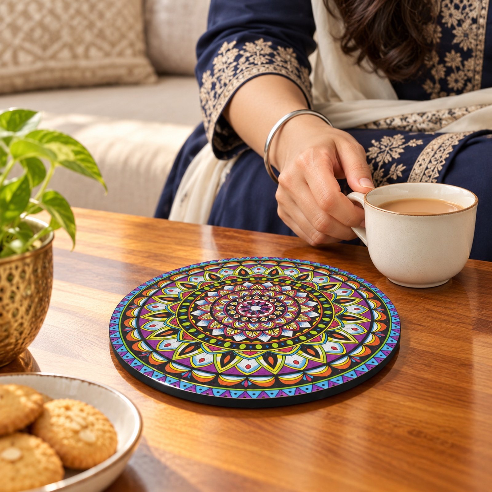 Click to zoom MDF Printed Trivets, Design 4, shown in use