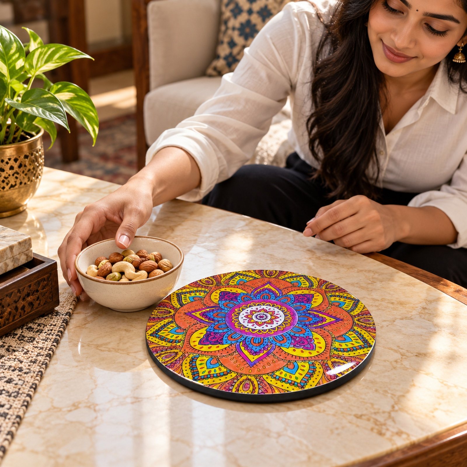 Click to zoom MDF Printed Trivets, Design 5, shown in use