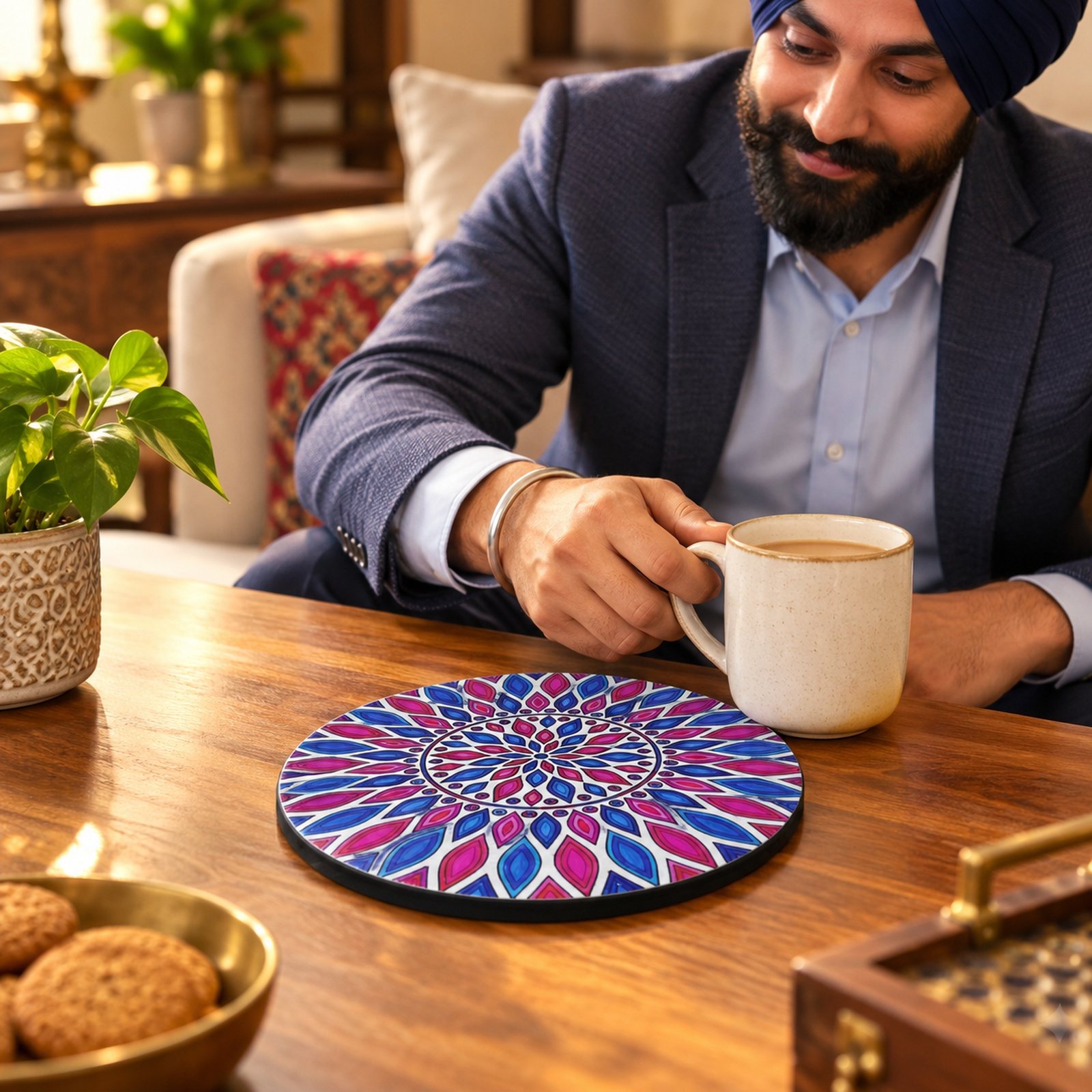 Click to zoom MDF Printed Trivets, Design 7, shown in use