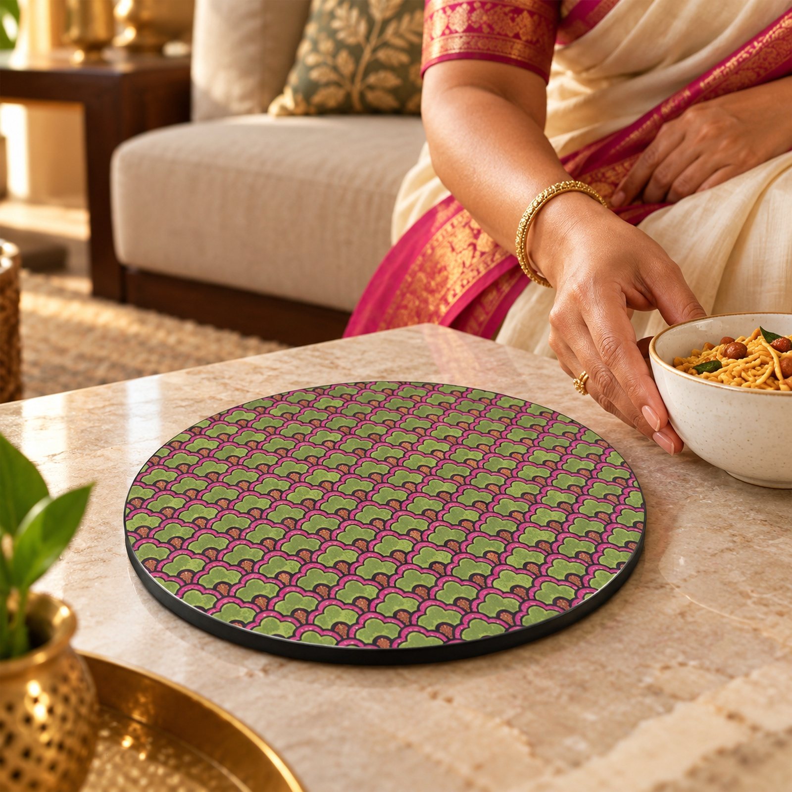 Click to zoom MDF Printed Trivets, Design 9, shown in use