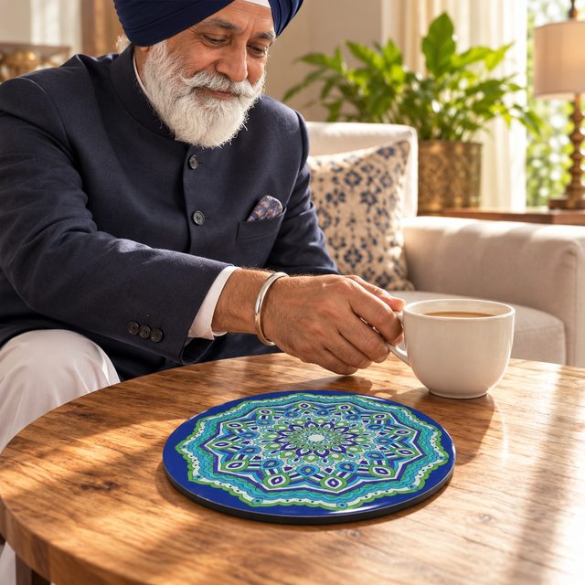 MDF Printed Trivets, Design 10, shown in use