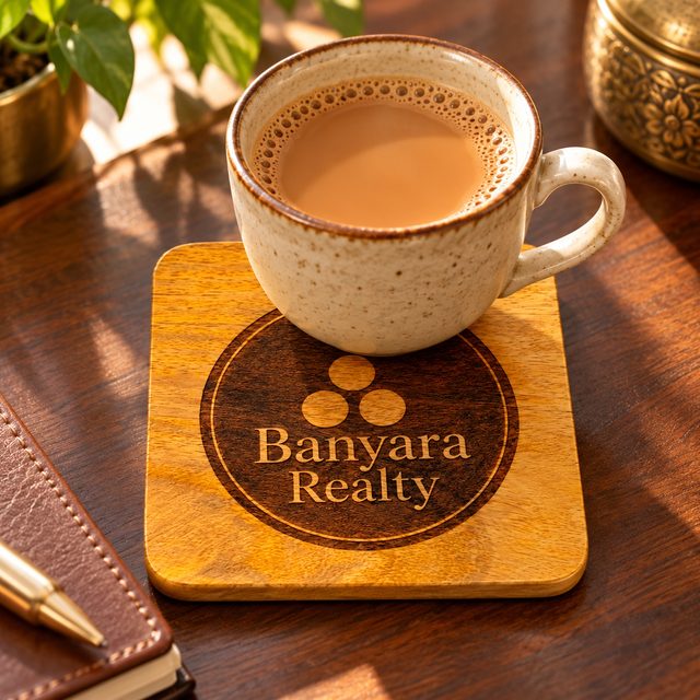 Mango Wood Coaster, Design 3, shown in use