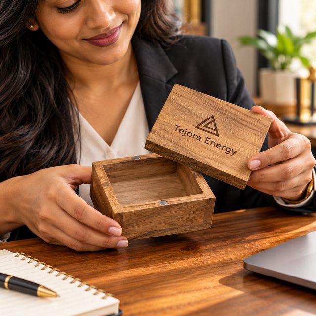 Acacia Wood Box, Round, shown in use