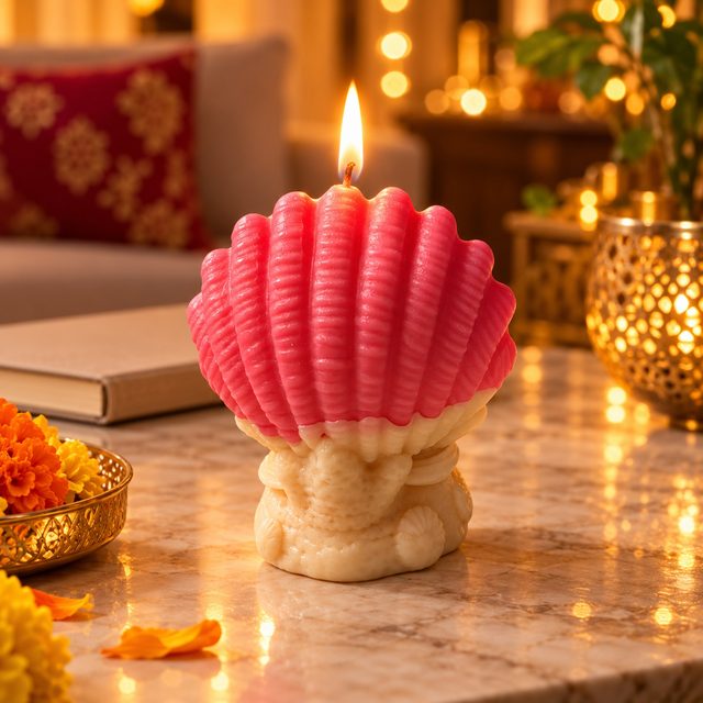 Soy Wax Shell Candle, shown in use