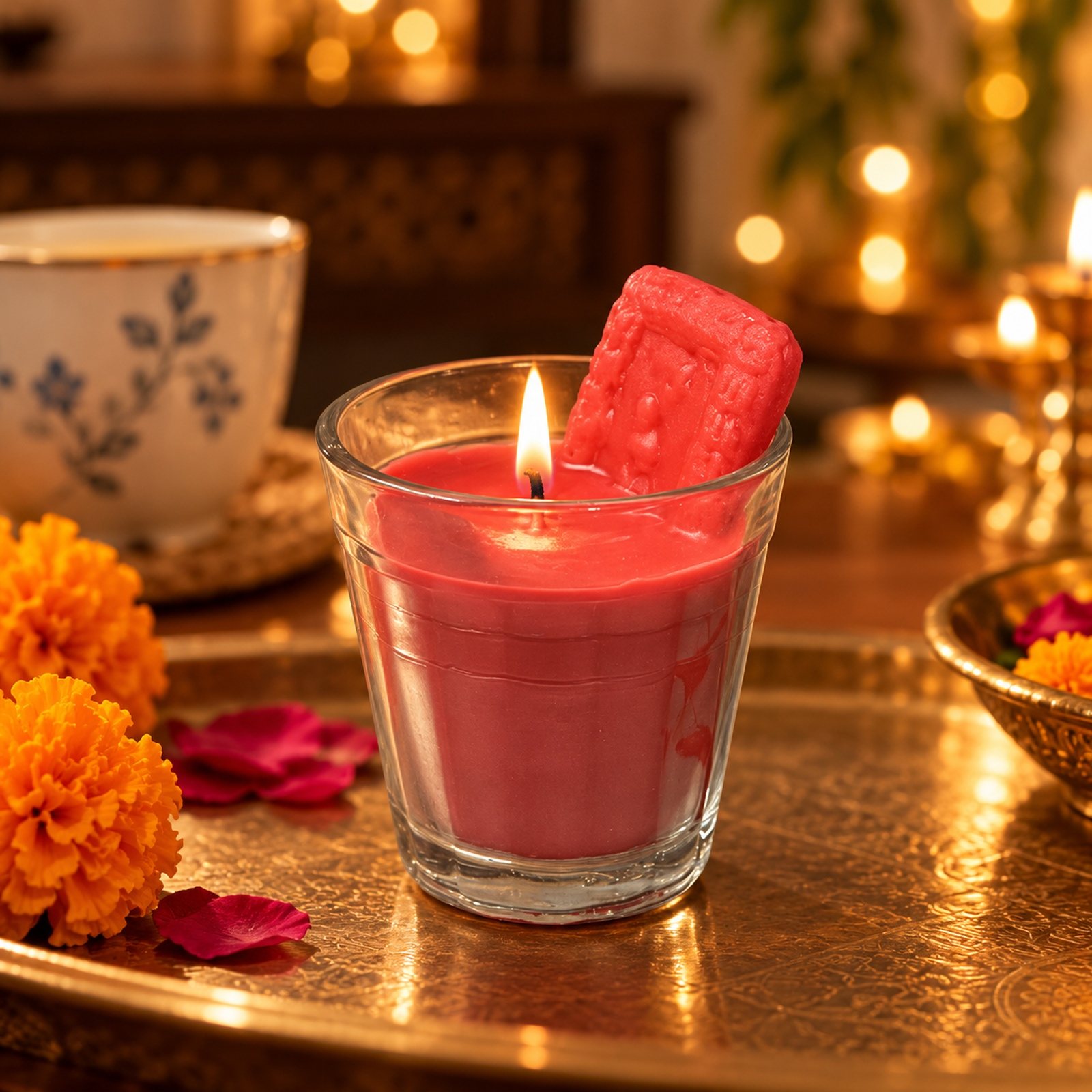 Click to zoom Coconut Wax Indian Chai-chuski Candle, shown in use