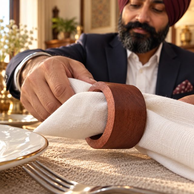 Plain Cylindrical Wooden Napkin Ring, shown in use