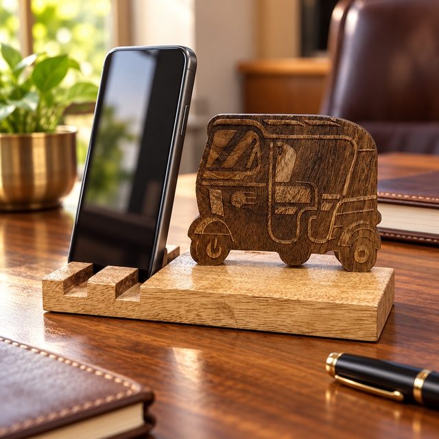 Mango Wood Mobile Stand, Design 2, shown in use