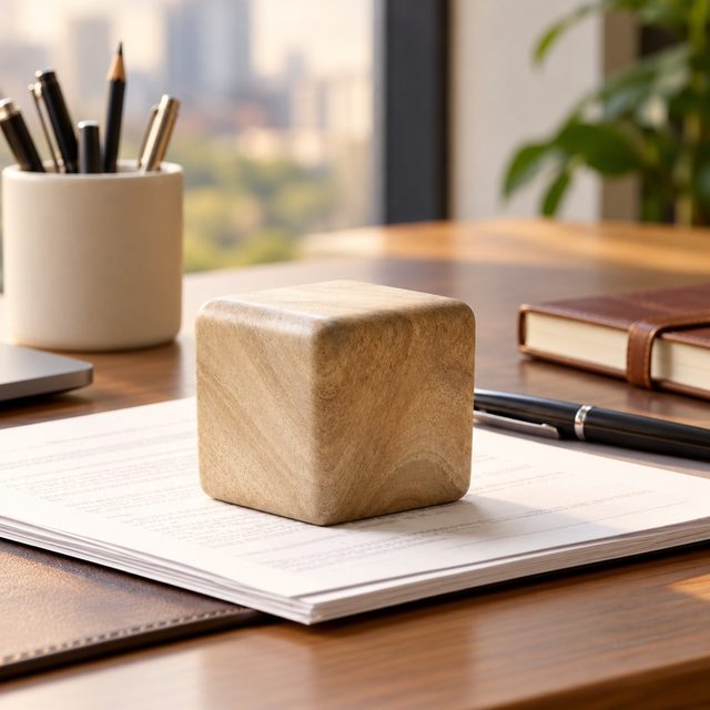 Mango Wood Paperweight, shown in use