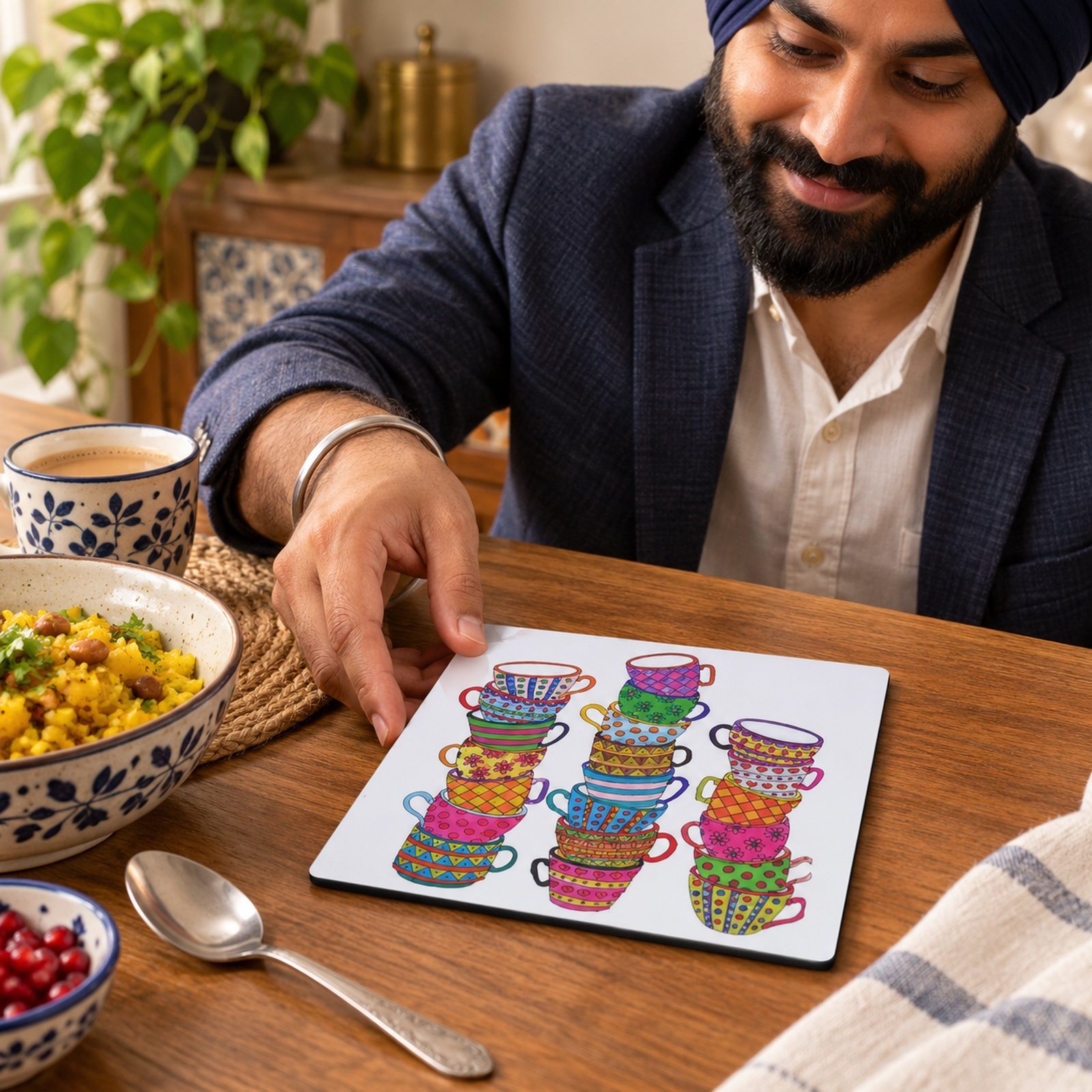 MDF Printed Trivets, Tall, shown in use