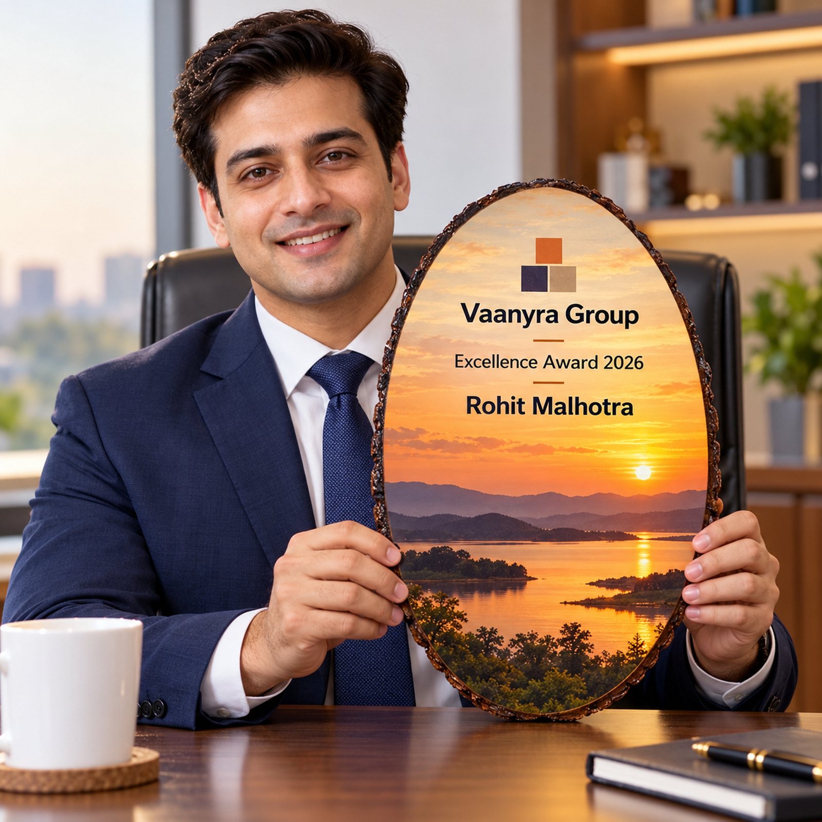 Click to zoom Oval Wooden Plaque with Colour Print, 10 inch, customised with a company logo