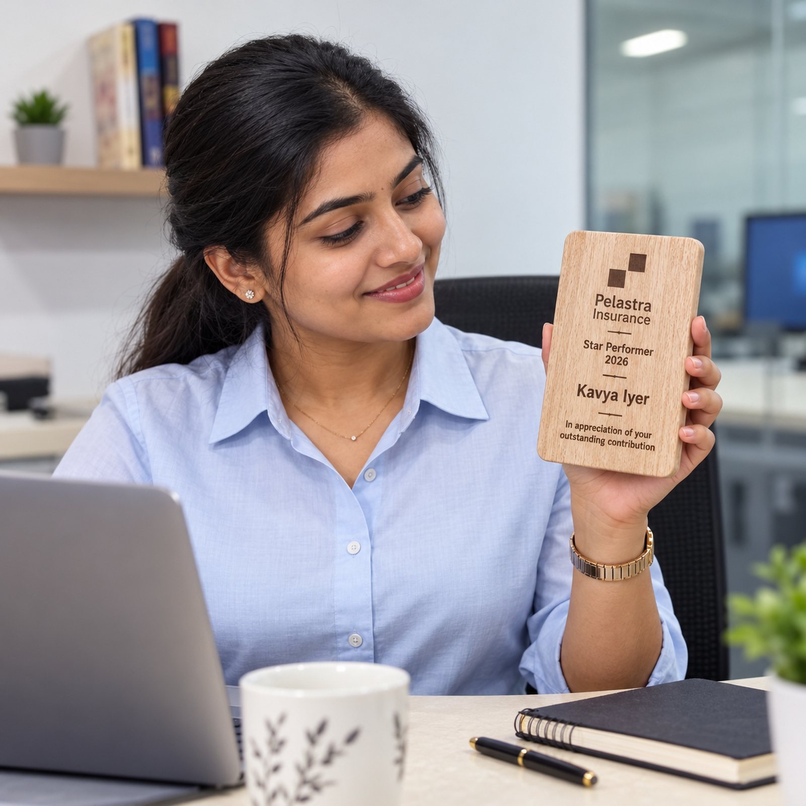 Click to zoom Small Wooden Plaque with Back Stand, 6 inch, customised with a company logo