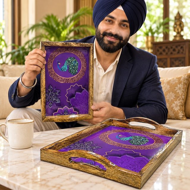 Wooden Tray Set of 2 Pcs, Light, shown in use