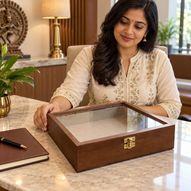 MDF Box with Acrylic Top, shown in use