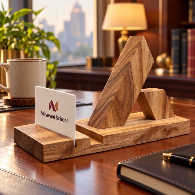 Wooden Mobile and Cards Holder, shown in use