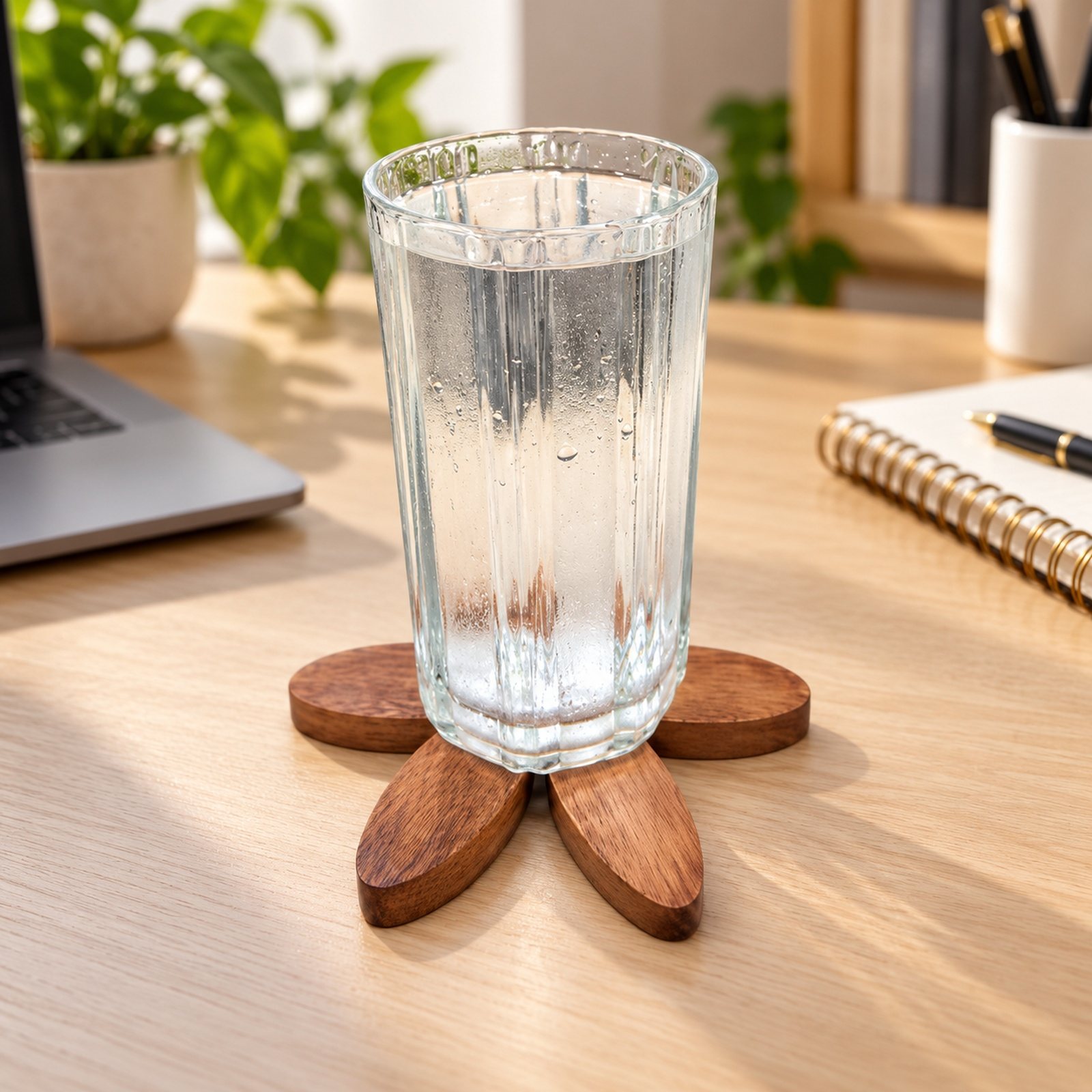 Push Down Flower Coaster, shown in use