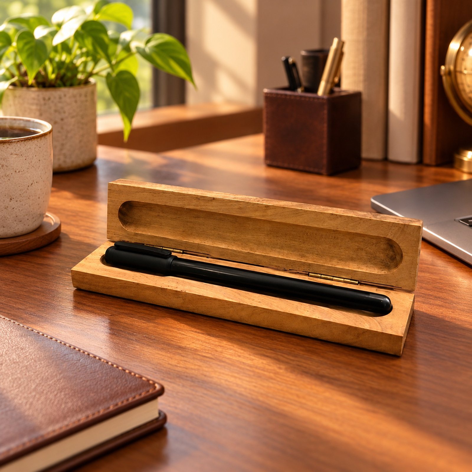 Click to zoom Wooden Pen Box, shown in use