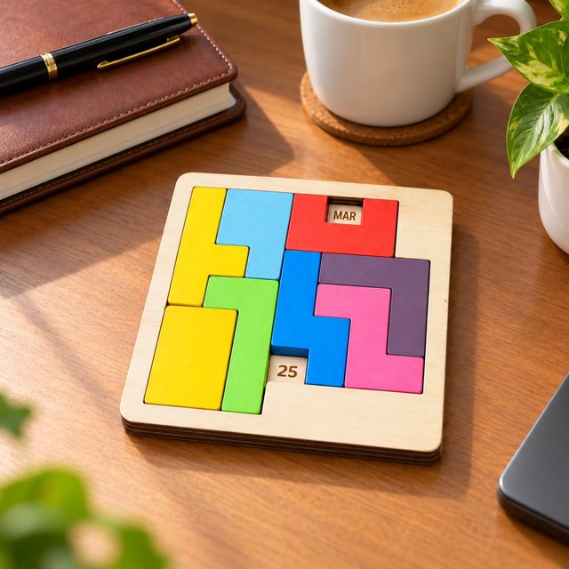 Plywood Calendar Puzzles, shown in use
