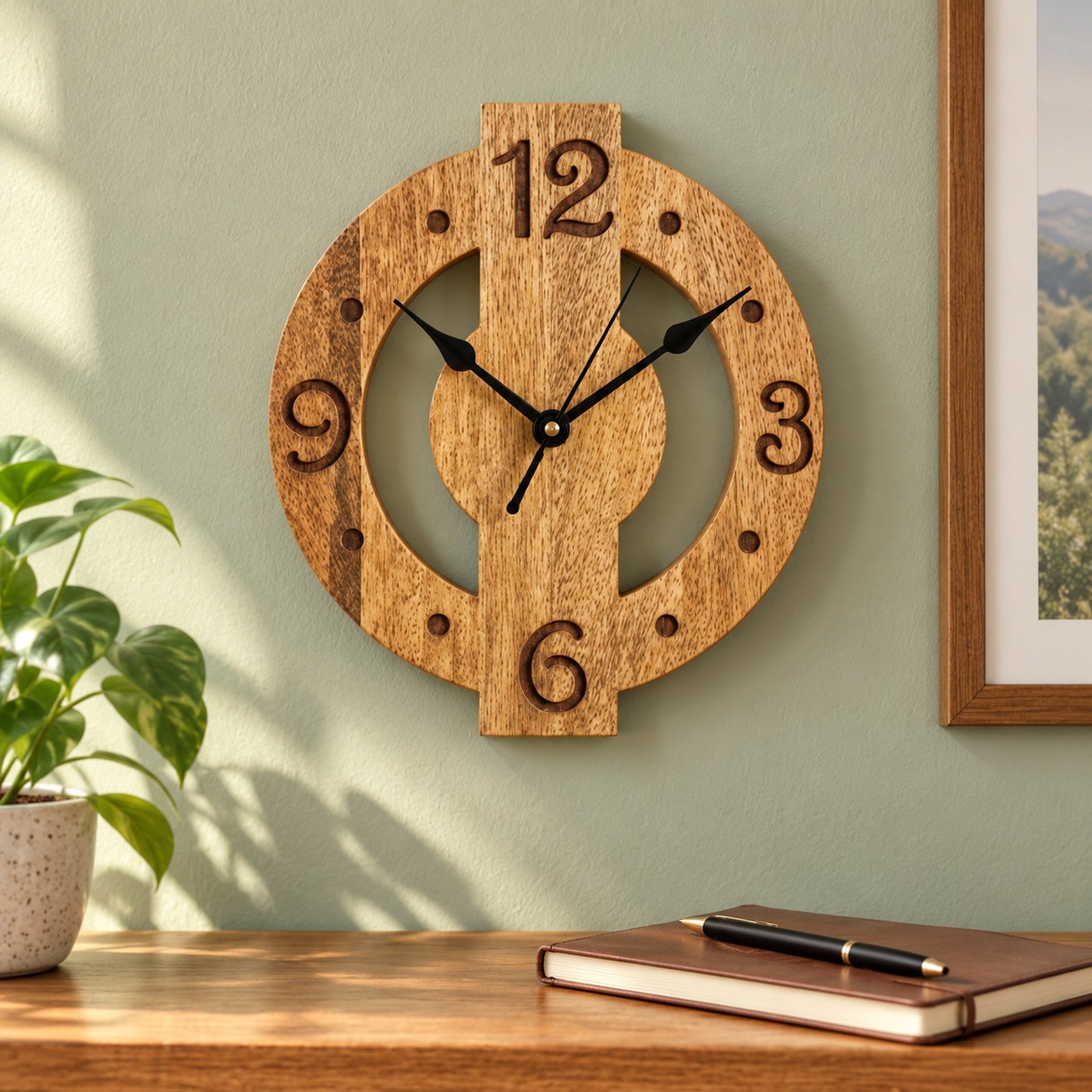 Click to zoom Natural Wood Clock, Design 3, shown in use