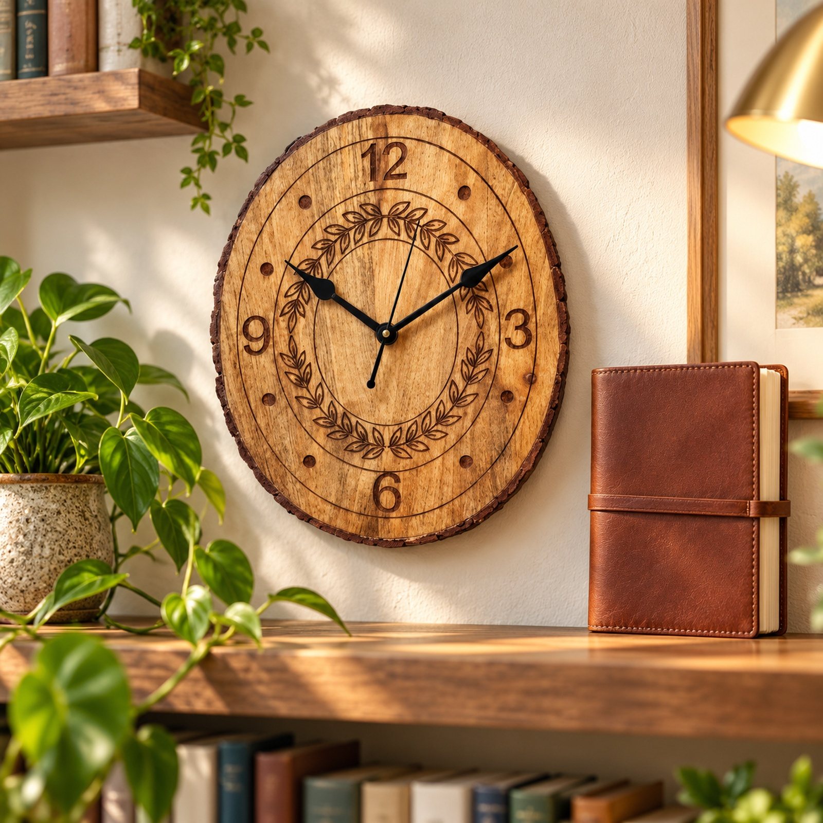 Click to zoom Natural Wood Clock, Design 6, shown in use