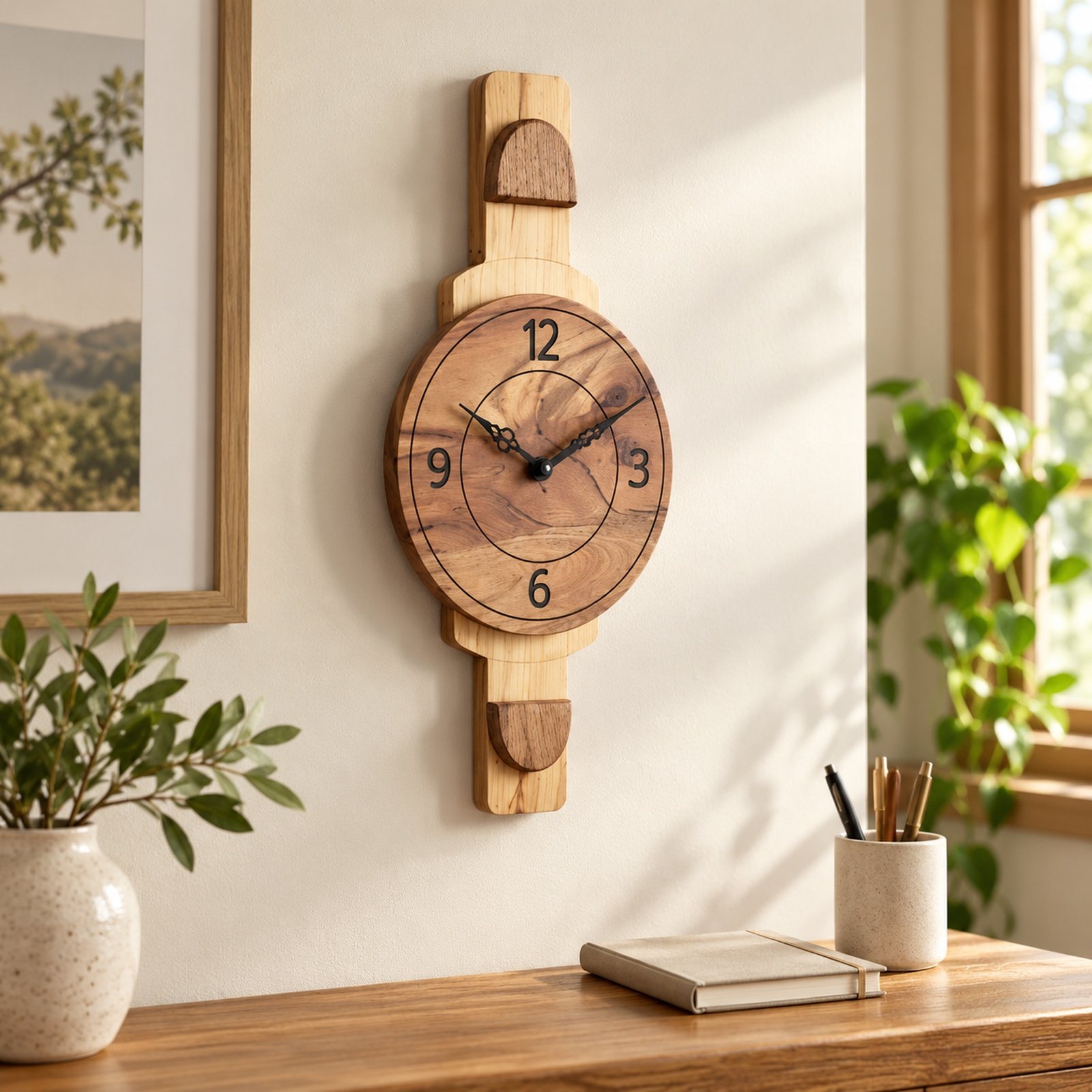 Click to zoom Wooden Wall Clock, Design 3, shown in use