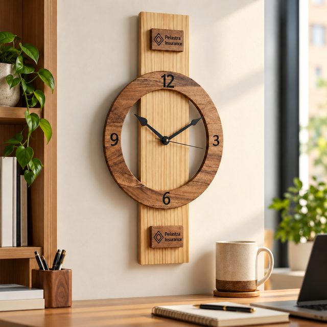 Wooden Wall Clock, Design 4, shown in use