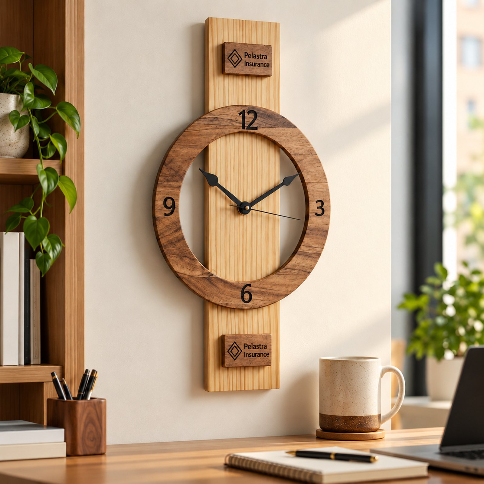Wooden Wall Clock, Design 4, shown in use
