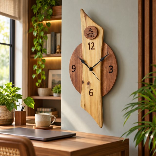 Wooden Wall Clock, Design 8, shown in use