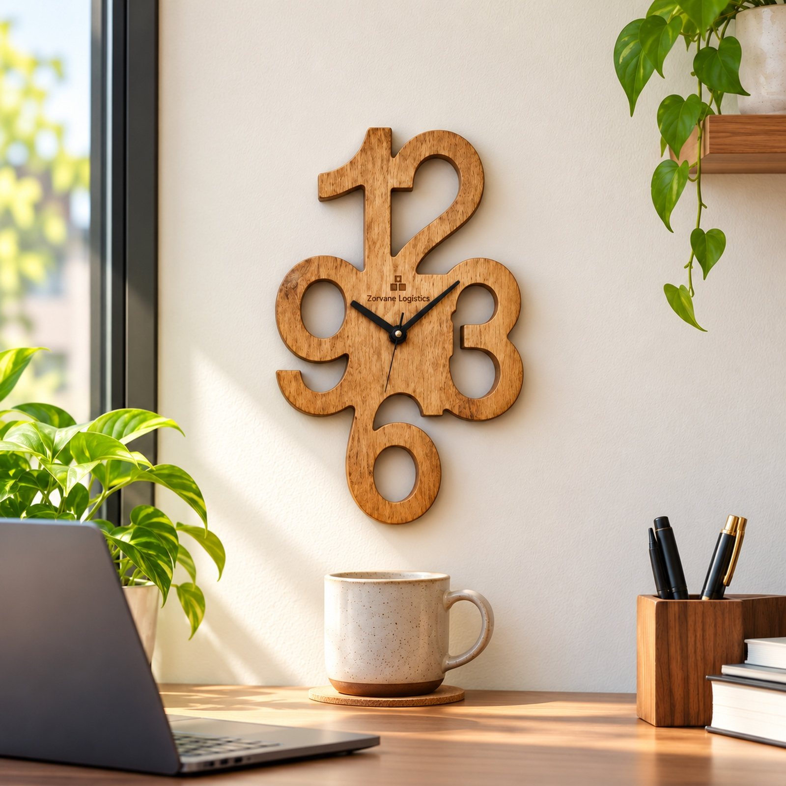 Wooden Wall Clock, Design 9, shown in use