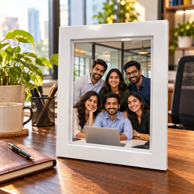 A4 Photo Frame White, shown in use